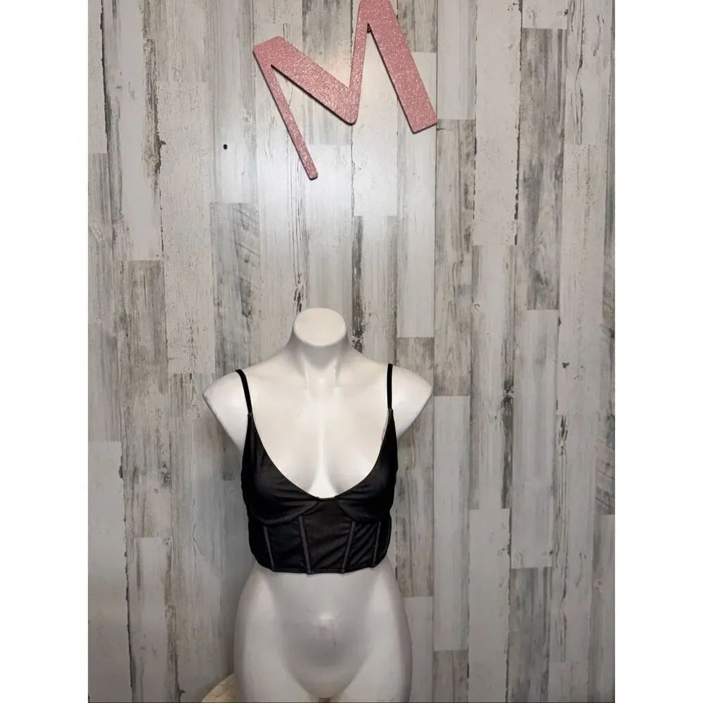 Forever 21 Black Mesh Corset Crop Top Women’s Medium